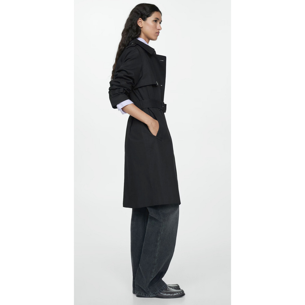 NEW MANGO BLACK POLANA CLASSIC TRENCH JACKET COAT WITH BELT SZ M - Picture 4 of 8